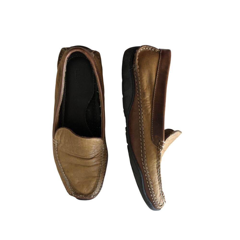 Driving Loafers Leather LL Bean Two Tone Brown Mens Size 9 Made In El Salvador